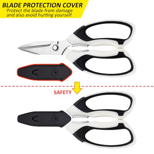 Utility Scissors Heavy Duty, Heavy duty Shears Stainless Steel Blades with Protective Case, Multipurpose Scissors for Cutting Cardboard, Fabric, Carpet, Leather, Wire (White Set) - color: White Set