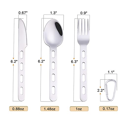 Camp Flatware Sets- Stainless Steel Spoon Fork Knife - Matching Matching Quick Hook - Ultralight Utensils for Backpacking/Hiking/Camping - 3.5oz