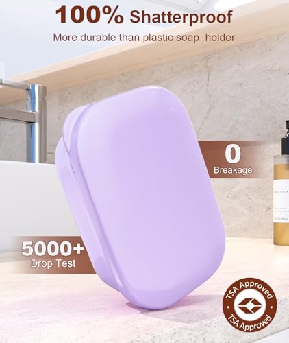 Quatish Leakproof Soap Dish with Lid & Draining Layer, Shatterproof Travel Bar Soap Holder Case Container, Portable Travel Size Toiletries Essentials for Camping, Gym, Bathroom, Purple - color: Purple, size: Medium