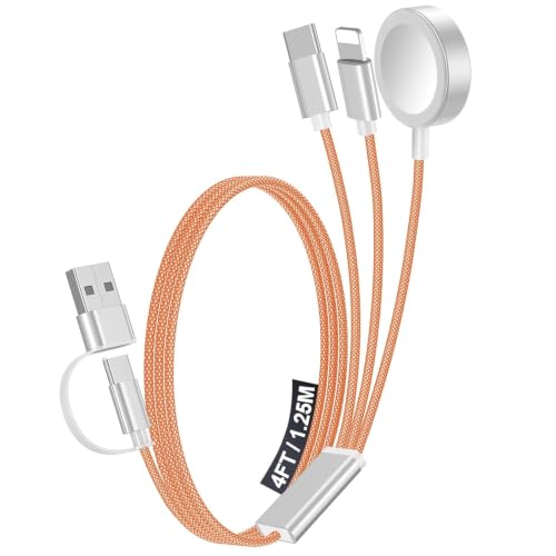 1Pack Travel Essentials for Apple Watch Charger,3-in-2 Multi Charging Cable | Cruise Vacation Camping Essentials for iPhone Charger,Type C/Lightning for iWatch,iPhone 17-12,Xbox Series X&S-4FT Orange - color: Orange, size: 1Pack-4FT