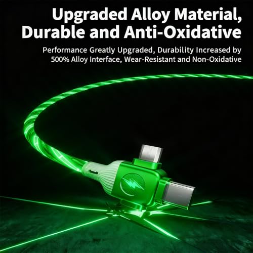 USB Cable PD Fast Charger Lighted Up(USB 6IN1 Starry Green) Mobile Phone Data Cable,Fast Charging Cable,TPE Material,Compatible with Almost All Devices. - color: USB 6IN1 Starry Green