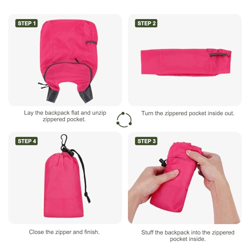 Lightweight Foldable Backpack,Travel Hiking Daypack Packable Bag | Rose Red,20L Folding Backpack for Outdoor, Cycling,Camping, for Men and Women - color: Rose Red