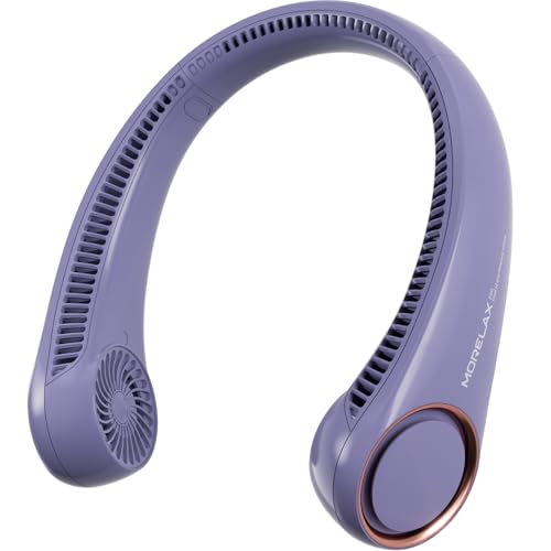 Morelax Neck Fan, USB Rechargeable Personal Fan,Hand Free Bladeless Portable Fans,4000 mAh, 3 Speeds,72 Air Faster softer 360° Cooling, Ultra Quiet,Gift Suitable for Home, Office, Travel, Sports - color: Purple