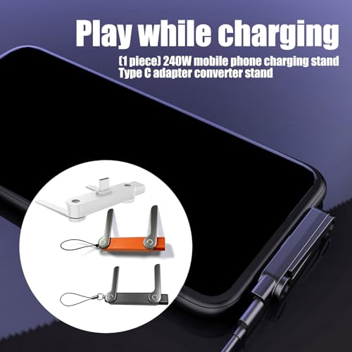 Invisible Foldable Holder Charger Cable with Stand, 240w Fast Charging Stand Sideways Data Cables with 360° Invisible Stand, Detachable 2 in 1 Phone Holders for Gaming Office Car Travel - color: White