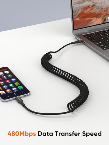CableCreation Coiled USB C to USB C Cable 2Pack, Charger Cable for CarPlay | Compatible with iPhone 16, 15, Galaxy S24 / S23, Pixel, Tablet, Braided - size: 2Pack