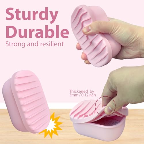 Leakproof Silicone Travel Soap Case with Drainage Layer, Silicone Bar Soap Holder Compact Portable Shatterproof Soap Container Box for Bathroom Gym Camp Travel Toiletries (Pink, Drainage Lid) - color: Pink, size: Drainage Lid