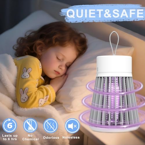 Bug Zapper Indoor Outdoor – Rechargeable Mosquito Zapper and Fly Zapper with UV Light, Portable Insect Killer Trap with Safety Grid, USB Powered for Camping, Home, Garden, Picnic