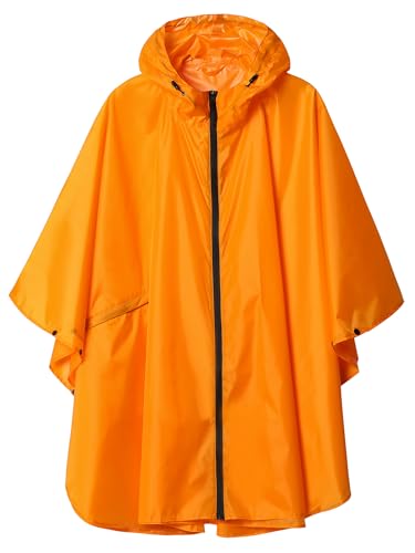 SaphiRose Adult Rain Poncho Waterproof Hooded Zipper Raincoat with Pockets - color: Orange