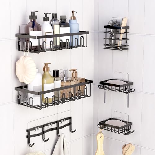 4 Pack Shower Shelf Adhesive Replacement, No Drilling Transparent Adhesive Hooks Stickers, Strong Wall Hook Strip for Shower Caddy Basket and Bathroom Shelf, Kitchen Racks (3 Hooks) - color: Transparent-4Pack 3 Hooks