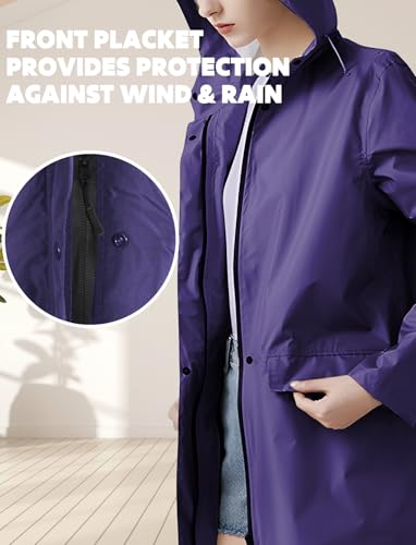 ANYOO Waterproof Rain Poncho Lightweight Reusable Hiking Hooded Coat Jacket for Outdoor Activities - color: Dark Blue