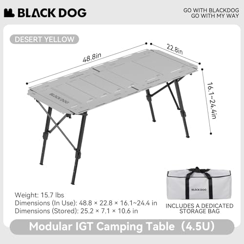 BLACKDOG 4.5U IGT Camping Table, Folding Portable Camp Table, Rock Grey | Adjustable Height，IGT Modular System Compatibility， Aluminum，with Carry Bag，48.8" L x 22.8" W - color: Rock Grey