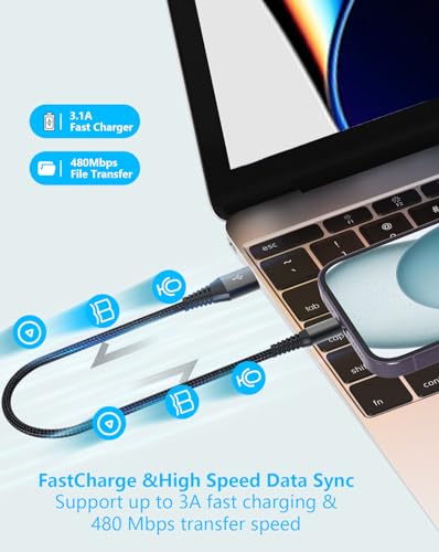[Apple MFi Certified] Short USB C Cable, 8inch 5Pack iPhone Cherger Cable | Braided USB A to Type C Fast Charging Cable CarPlay for Apple iPhone 17 16 15 Pro Max iPad Air/Mini Galaxy,Pixel, Powerbank - color: A TO C Black 8IN