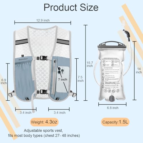 Running Vest Hydration Backpack for Men Women, Lightweight Breathable Hydration Packs, Adjustable Chest Straps Daypack, Reflective Water Running Vest for Marathon, Trail, Hiking, Cycling - color: Blue