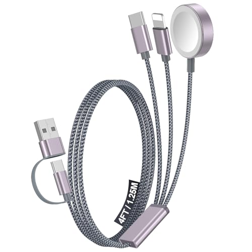 1Pack Travel Essentials for Apple Watch Charger,3-in-2 Multi Charging Cable | Cruise Vacation Camping Essentials for iPhone Charger,Type C/Lightning for iWatch,iPhone 17-12,Xbox Series X&S-4FT Gray - color: Gray, size: 1Pack-4FT