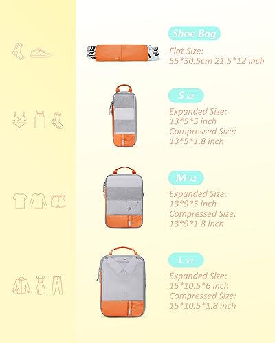 BAGSMART Compression Packing Cubes for Travel Essentials - color: Sunset Orange, size: Set of 6