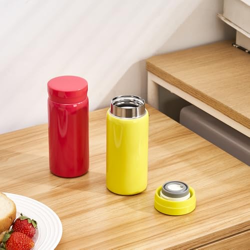 Mini Thermos Cute Water Bottle - 7 oz Tiny Insulated Vacuum 18/10 Stainless Steel Small Flask - Leak Proof & Spill Proof & Keeps Cold and Hot for Drink, Coffee, Tea - Yellow - color: Yellow, size: 6.8 Ounces