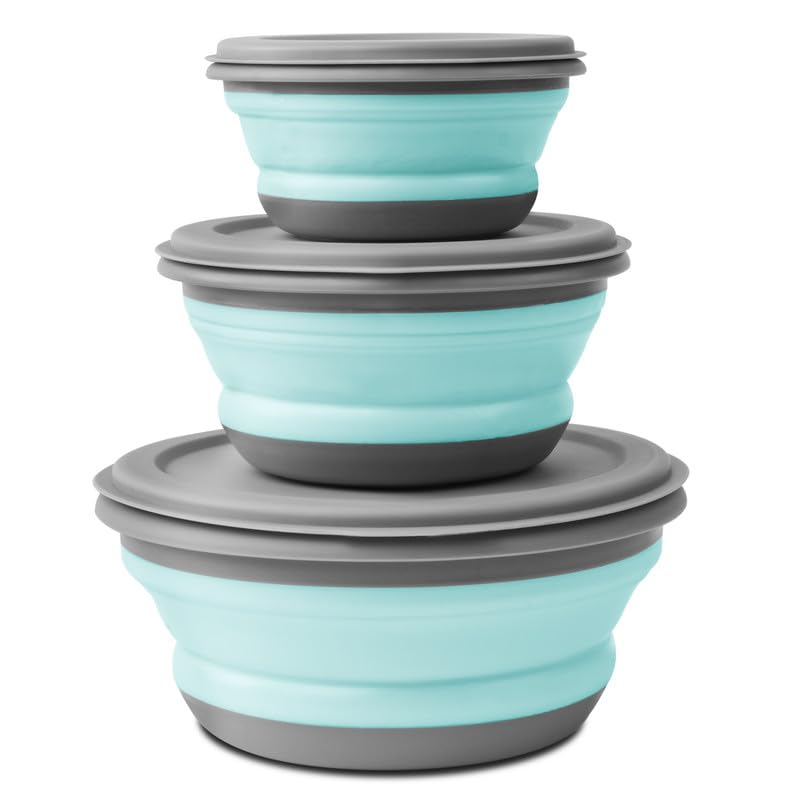flintronic 3Pcs Collapsible Camping Bowl Sets, Portable Silicone Bowl with Lid, Folding Bowl, Portable Salad Bowl, Folding Lunch Box for Camping, Kitchen, Hiking