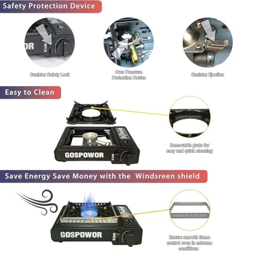 Propane or Butane Stove with Windblocker, Dual Fuel 10,000 BTU Portable Gas stove for Camping, Automatic Ignition Gas Stove with Adapter Hose Carrying Case & Griddle for Hiking (Fuel Not Included) - color: Classic Black