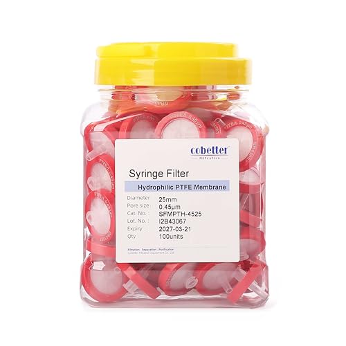 Syringe Filter Hydrophilic PTFE, 0.45μm 25mm, Non-sterile, PK of 100 - size: 0.45μm 25mm