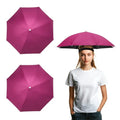Umbrella Hat, Fishing Hat Hands Free Waterproof Adjustable Sun | Rain Cap Elastic Band Fit Camping - color: Rose Red