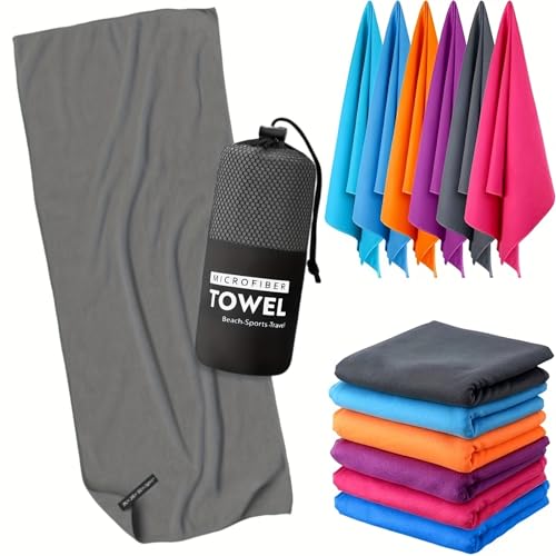 Microfiber Quick-Dry Towel Double-Sided Velvet Soft Lightweight Portable, Beach Swimming Hiking Travel Use for Adults, Grey - color: Grey