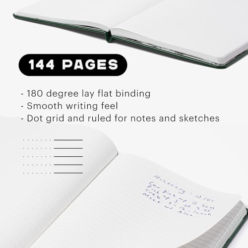 Stone Journal Explorer Notebook – A5 Waterproof Paper Field Journal, Vegan Leather Hardcover, 144 Pages Alternating Ruled & Dot Grid, Back Pocket, Weather-Resistant (Green) - color: Green