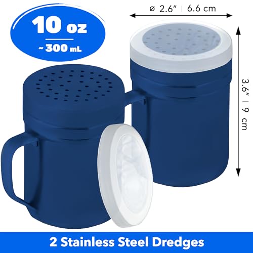 CUSINIUM 10oz Navy Blue Stainless Steel Salt Pepper Dredge Shakers - With Plastic Cap - With Handle - Pack of 2 - color: Navy Blue, size: 10 Oz