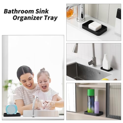 MicoYang Silicone Kitchen Sink Organizer Tray for Multiple Usage,Easy Clean Sponges Holder for Kitchen Bathroom Counter or Sink,Dish Soap Dispenser,Scrubber,Bottle,Cup Black 4.9”x 3.2” - color: Black, size: 4.9" x 3.2" x 0.7"