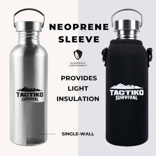Tactiko Stainless Steel Wide Mouth Water Bottle | Single Wall Boil-Safe - color: Black, size: 34 oz/1000 ml