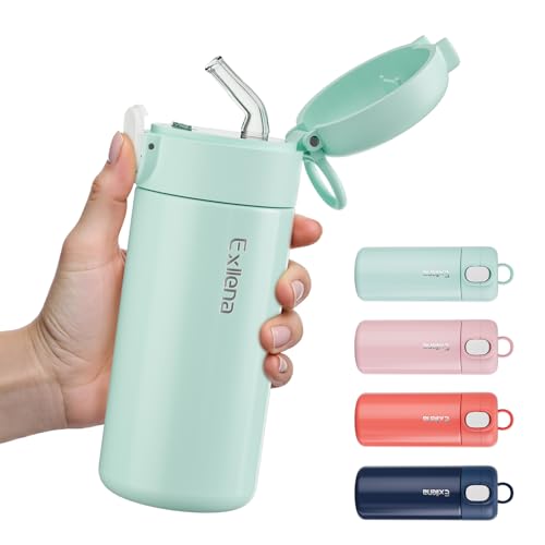 Exllena 10oz Small Insulated Water Bottle with One-Touch Soft Straw Lid, Double-Wall Vacuum Small Travel Water Bottle for Cold&Hot Drinks–Leak-Proof, Mini Flask for Handbag, Yoga, Sport(Mint) - color: Mint