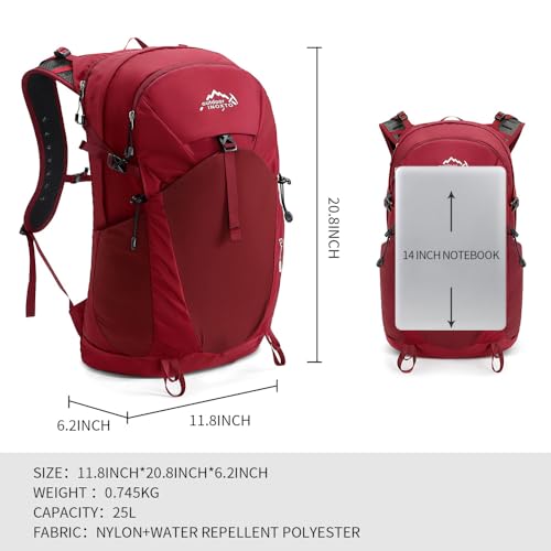 IX INOXTO Hiking Hydration Backpack with 2L/3L Water Bladder for Women and Men18L/25L Water Backpack for Hiking, Cycling, Climbing, Camping - style: Red-3L Water Bladder