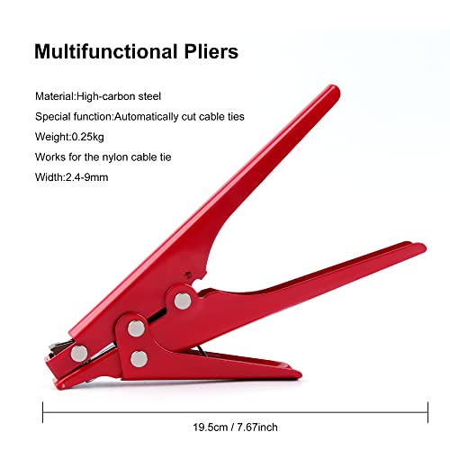 Zip Tie Tool and Tensioning and Cutting Tool for Plastic Nylon Cable Tie or Fasteners up to 0.37 Inches - color: Red