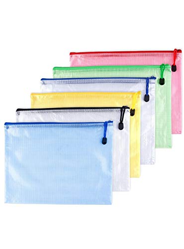A4(9"x 13")-Mesh Zipper Pouch Plastic Zipper File Zip Document Folders for Office Supplies Travel Bags,6-Pcs,Multicolor - size: A4