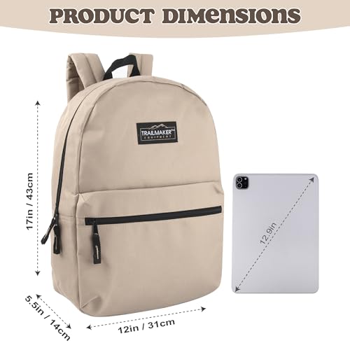 Trail maker Classic 17 inch Backpacks with Adjustable Padded Straps | School Backpacks for Girls, Boys - color: Khaki