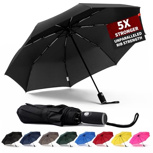 Anntrue Windproof Travel Umbrella, Auto Open Close Lightweight Compact Portable Backpack Folding Umbrella, Perfect for Car, Purse, Men and Women (Black) - color: Black