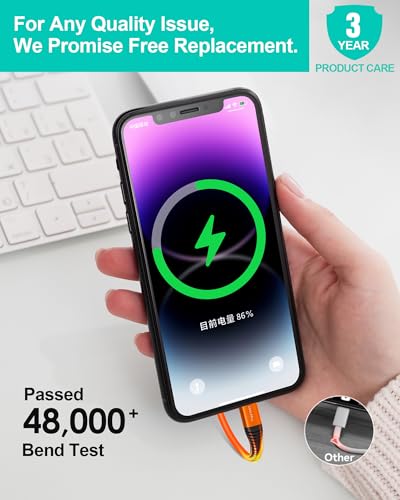 Silicone USB C Cable Short 1.5ft, 60W Fast Charging USB A to Type-C Cable | Ultra soft tangle-free silicone material, Compatible with iPhone 18/17/Galaxy/Android Auto/Carplay for power bank/travel/car - color: Orange, size: 1.6 Ft.