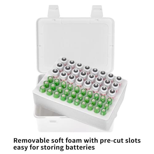 FULLCASE Battery Organizer Storage Box Fits 54 AA AAA Batteries, Clear White - color: White