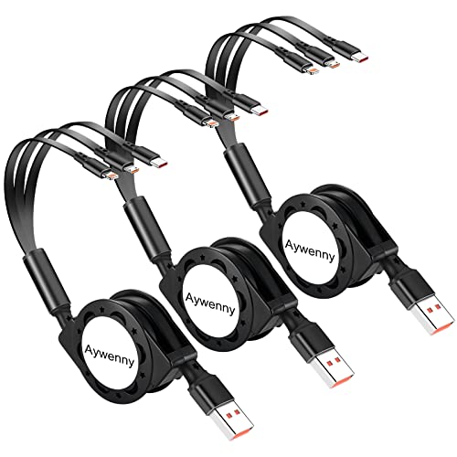 Multi Retractable Charging Cable, 3 in 1 USB Charging Cable 3 Pack | With USB C/Micro USB/Phone Port, 3.3FT for Phone17 16 15 14 13 12 11,Galaxy with Cell Phones Tablets Universal Use