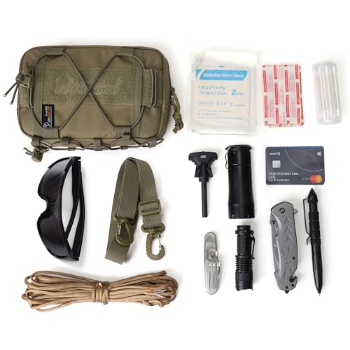 Mardingtop Molle Tactical Pouch, Admin Molle Pouch EDC Tool Utility Bag with Shoulder Strap for Commuting, Cycling & Short-Distance Hiking - color: Khaki