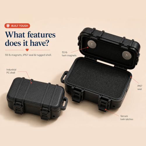 Family1st Weatherproof Magnetic Case for GPS Tracker Device for Vehicles, AirTag, Key Holder Under Vehicles, Weatherproof Heavy Duty Twin Magnets