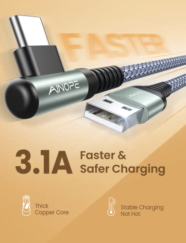 AINOPE USB A to USB C Cable 3.1A 2Pack 6.6FT Right Angle Nylon Type C Cable - color: Grey+Red, size: 6.6FT+6.6FT