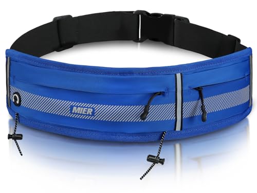 MIER Running Belt for Women & Men, Fanny Pack with Marathon Bib Clip, Navy - color: Navy