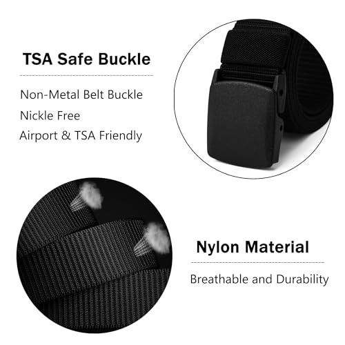 Mile High Life | Nylon Web Belt | Outdoor Military Belt | TSA Safe Buckle Plastic/Metal - color: Black-olive-navy