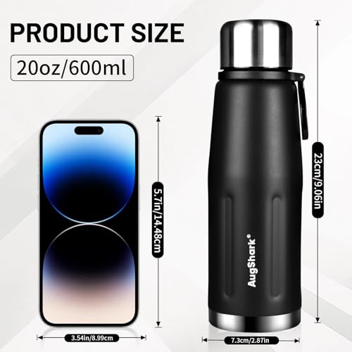 20oz Vacuum Insulated Stainless Steel Thermoses with Foldable Handle & Leakproof Lid, Slim Travel Coffee Cup for Hot/Cold Drinks, Fits Car Cup Holders - color: Black-01-20oz