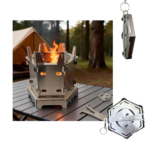 Portable Hexagonal Camping Stove - Slim Foldable Stainless Steel Card Stove, Compatible with Alcohol Burner & Wood, Lightweight Outdoor Cooking Stove, Space-Saving Flat-Pack Gear for Backpacking & BBQ