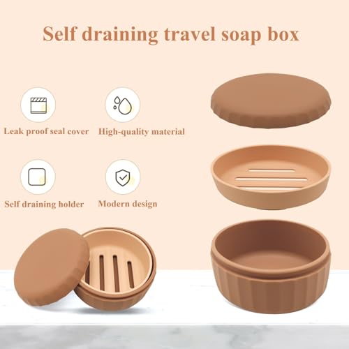 Silicone Travel Soap Box with Lid Draining Soap Container for Shower Compact Travel Soap Case Leak-Proof Design for Camping, Hiking, Gym & Outdoor Use Keeps Soap Dry & Hygienic (Mocha Mousse) - color: Mocha Mousse