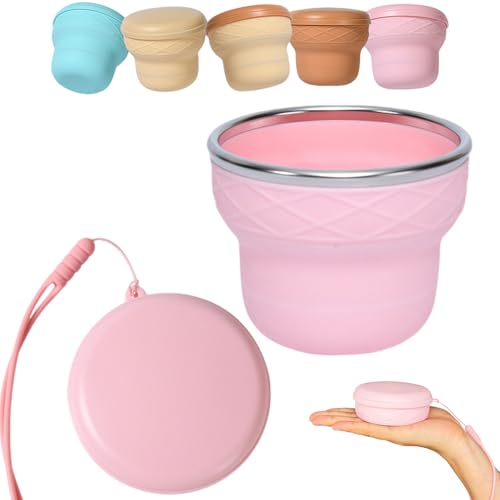 Collapsible Travel Cup 7oz Silicone Foldable Water Cup, Cute Ice Cream Cone Shape, Macaron Colors, BPA-Free with Lid - Portable Drinking Cup for Ca mping, Hiking & Outdoor Travel (Icy Berry Pink) - color: Icy Berry Pink