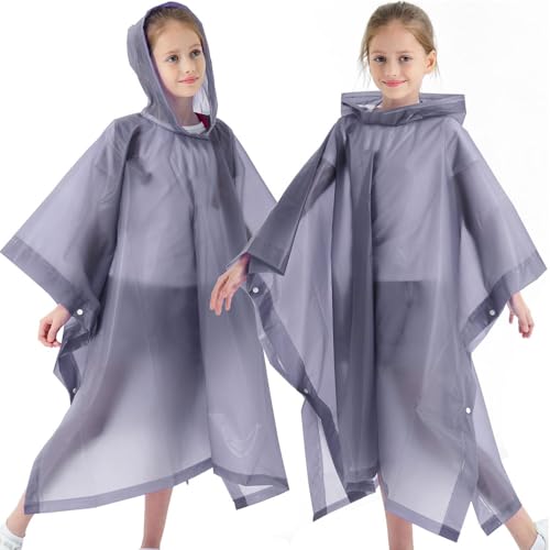 2 Pack Raincoats for Kids, Kids Rain Jacket Reusable Rain Ponchos for Boys and Girls - color: Grey