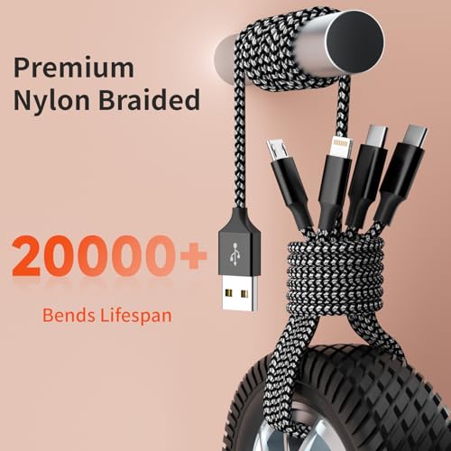MPATIBY 4 in 1 Multi Charging Cable, 1 Pack 5FT Dual Type C Charging Cords | USB Cable with Type C/ Type C/IP & Micro Port ,Nylon Braided Phone Charger for Multiple Devices, Travel & Car Use - color: Blackgray, size: 1Pack5FT