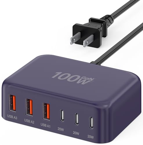 USB C Charger Block, GaN Fast USB Charging Station Hub with 100W Max 6-Port - color: D-Purple, size: 100W